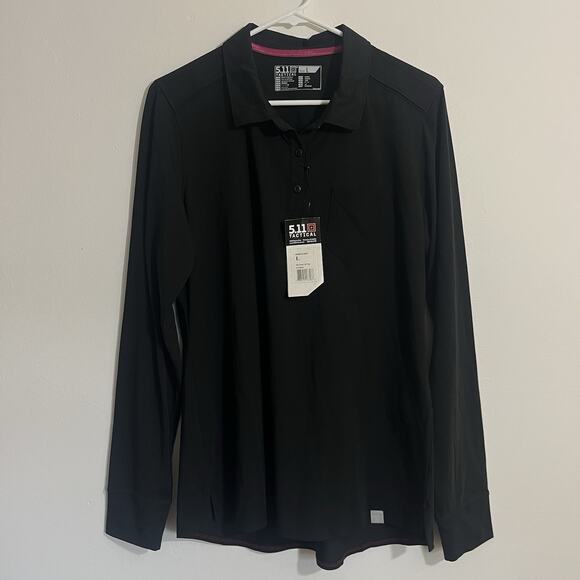 5.11 Tactical Womens L Enyo Top in Black NWT Collar Long Sleeve Stretch - Picture 1 of 8